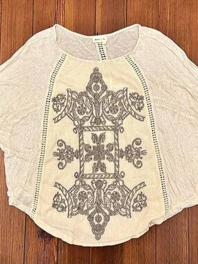 Meadow Rue Geometric Long Sleeve Blouse in Cream Size Small